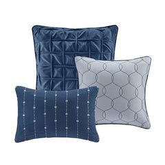 7 Piece Printed Seersucker Comforter Set Navy Cal King