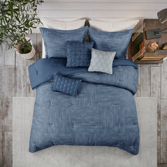 7 Piece Printed Seersucker Comforter Set Navy Cal King
