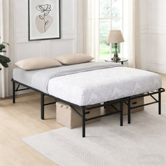 KING  Metal Platform Folding Bed Frame 14 Inch High King Size Box Spring Replacement Heavy Duty Steel Slat Easy Assembly Under-Bed Storage,Black