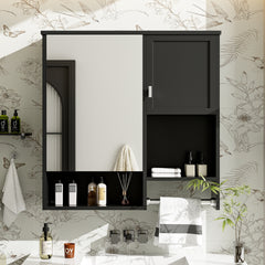 29'' x 28'' Modern Wall Mounted Bathroom Medicine Cabinet, Bathroom Wall Storage Cabinet with Mirror, Over the Toilet Space Saver Cabinet with Towels Bar