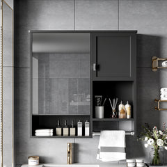 29'' x 28'' Modern Wall Mounted Bathroom Medicine Cabinet, Bathroom Wall Storage Cabinet with Mirror, Over the Toilet Space Saver Cabinet with Towels Bar