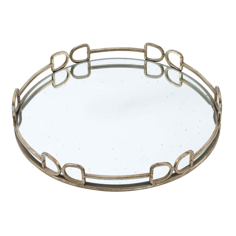 D18x2" Valentina Silver Round Mirror Tray,Large
