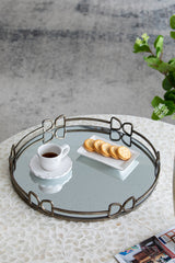 D18x2" Valentina Silver Round Mirror Tray,Large