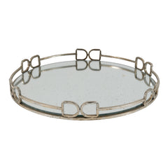 D18x2" Valentina Silver Round Mirror Tray,Large