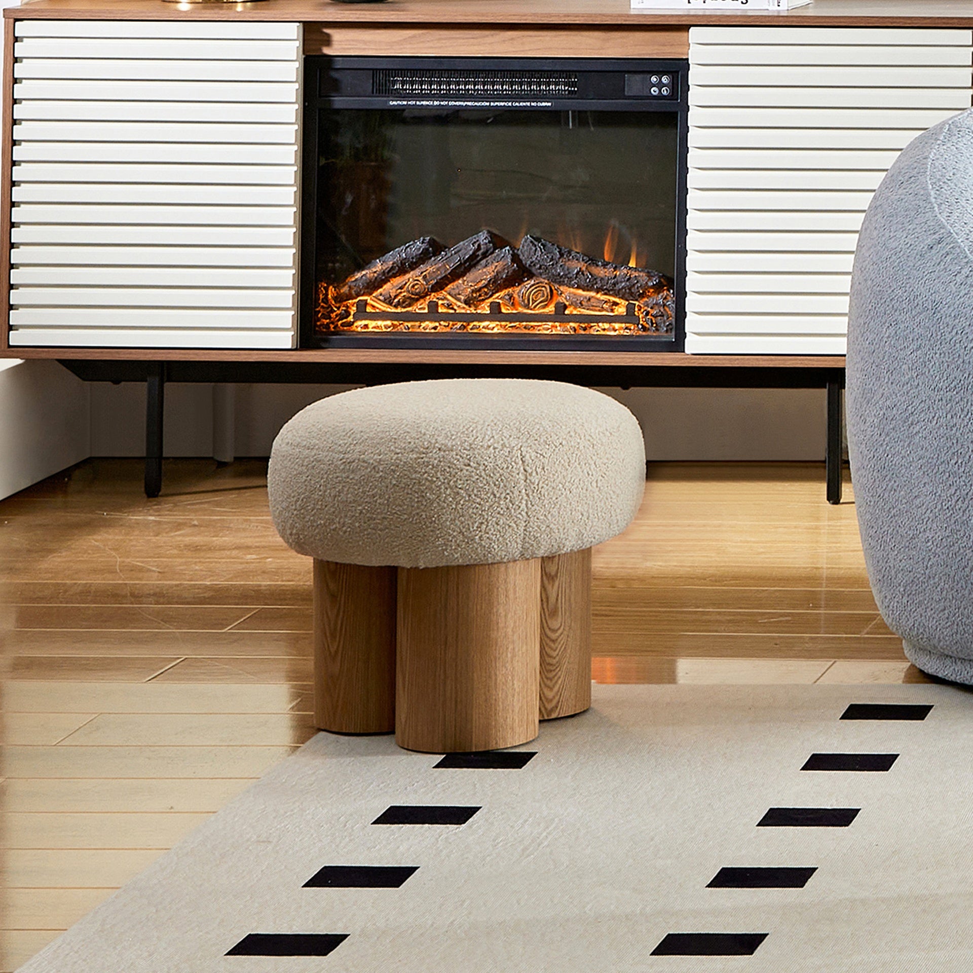 W8017-1 Mushroom stool, grieg plush cushion, wooden barrel PVC pipe, walnut finish
