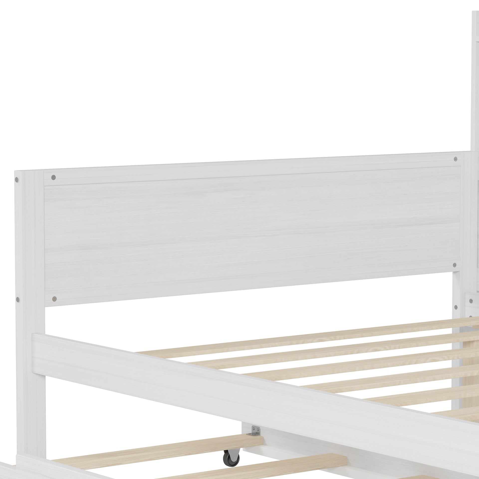 Wooden Twin Size Daybed with Storage Shelves, Multi-functional Bed with Twin Size Trundle Bed and  Study Desk, Antique White