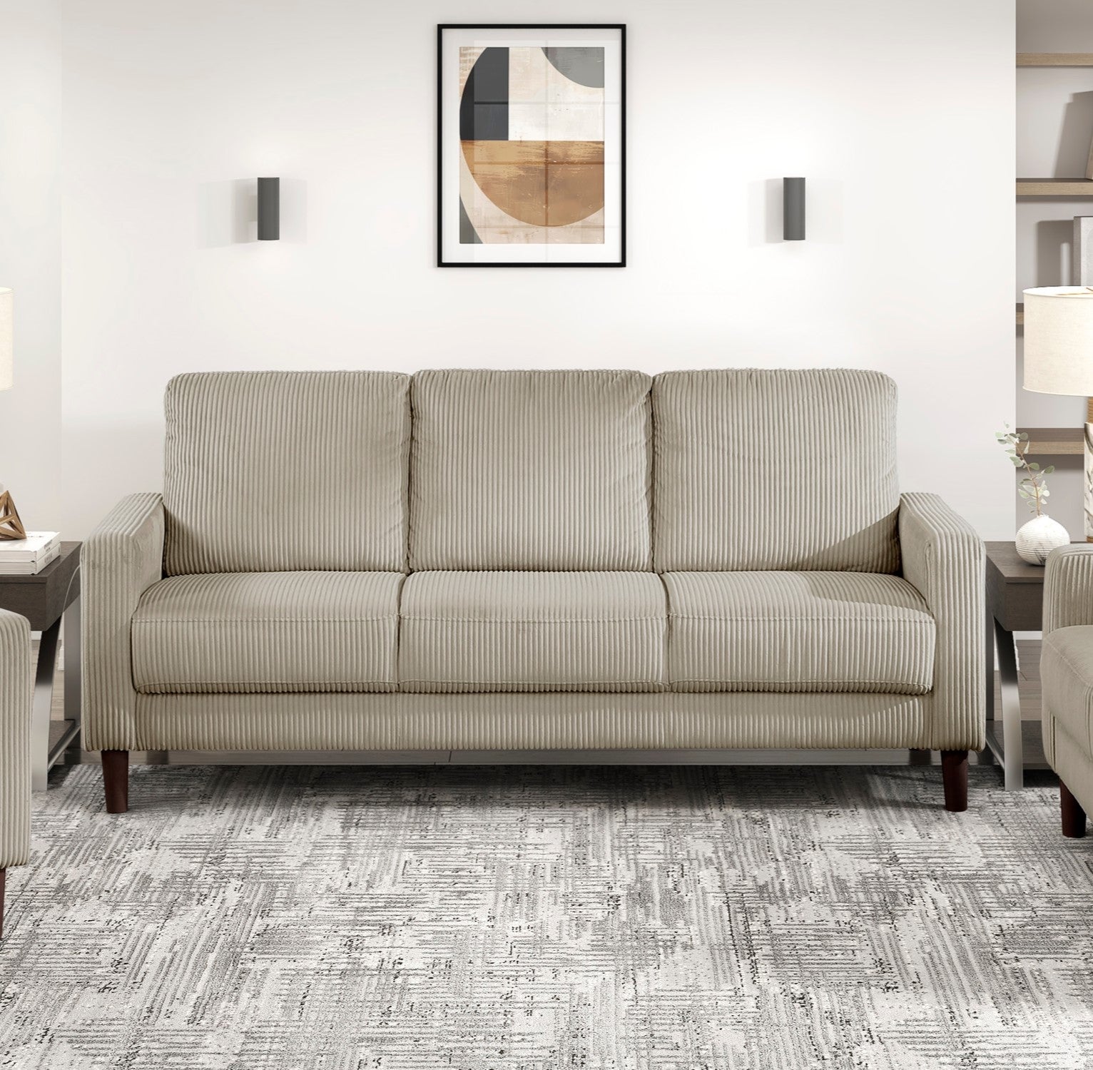 Modern Contemporary Taupe Corduroy Upholstered Sofa Comfortable Cushion Solid Wood Living Room Furniture 1pc