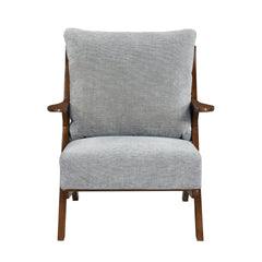 Mid-Century Modern Style Accent Chair 1pc Brown Solid Rubberwood Frame Comfort Seat Cushion Gray Chenille Upholstery Living Room Furniture