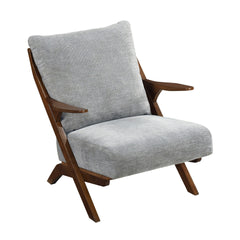 Mid-Century Modern Style Accent Chair 1pc Brown Solid Rubberwood Frame Comfort Seat Cushion Gray Chenille Upholstery Living Room Furniture