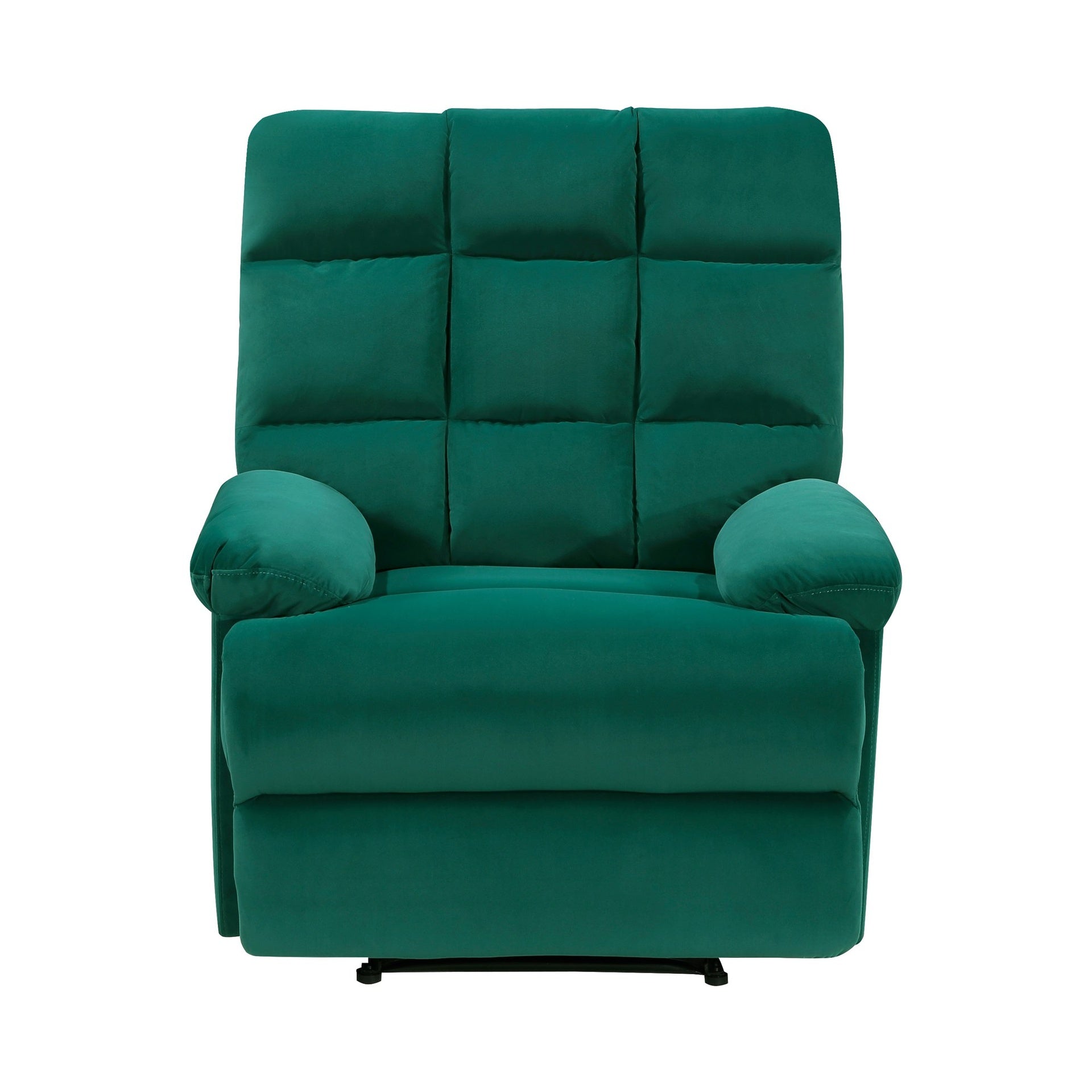 Reclining Chair Green Velvet Upholstery Square Tufted Back Pillowtop Arms Solid Wood Furniture Modern Living Room Recliner 1pc
