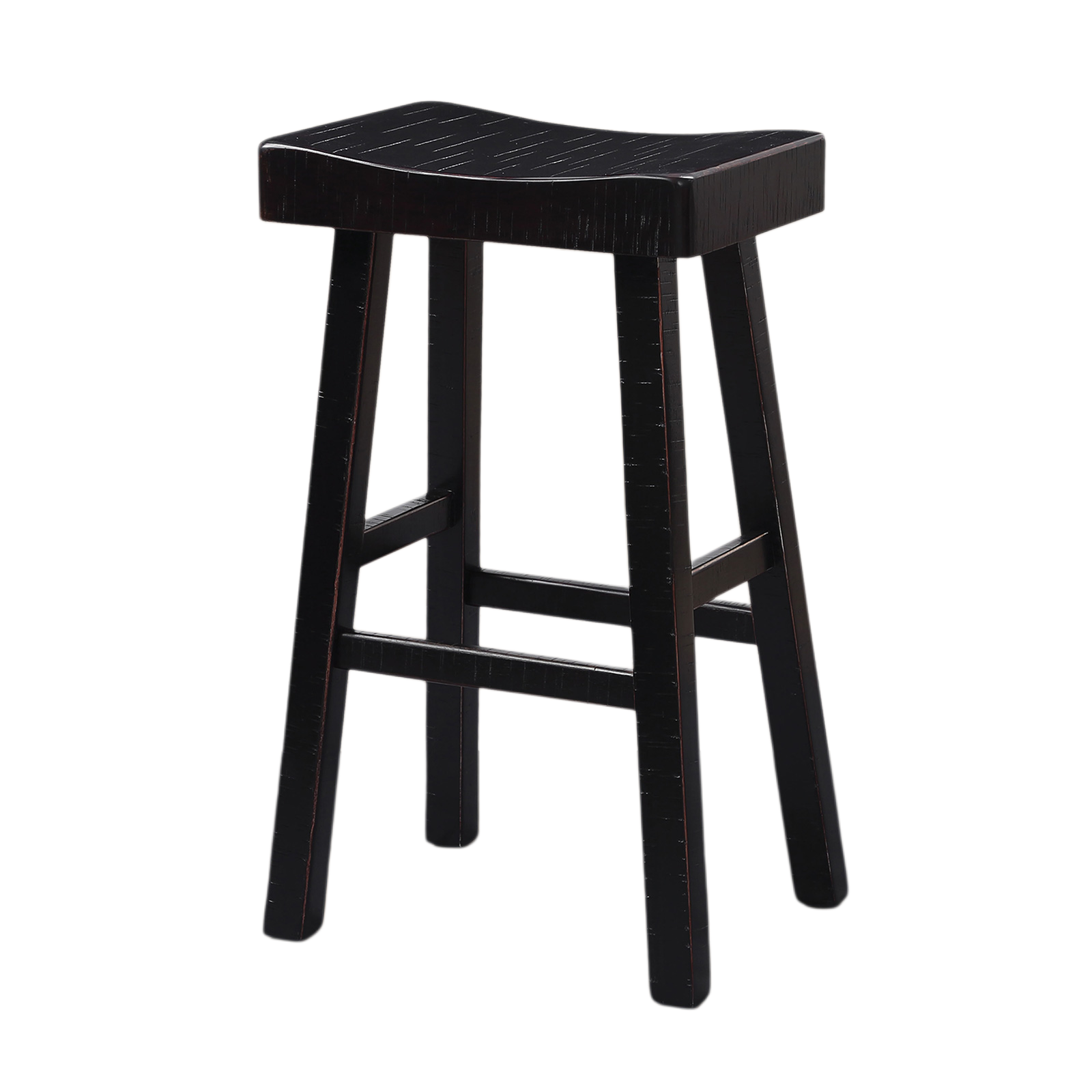 Traditional Solid Wooden Stool Set of 2pc, Contour Seat Black 29"H