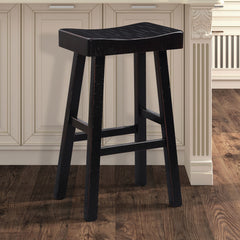 Traditional Solid Wooden Stool Set of 2pc, Contour Seat Black 29"H