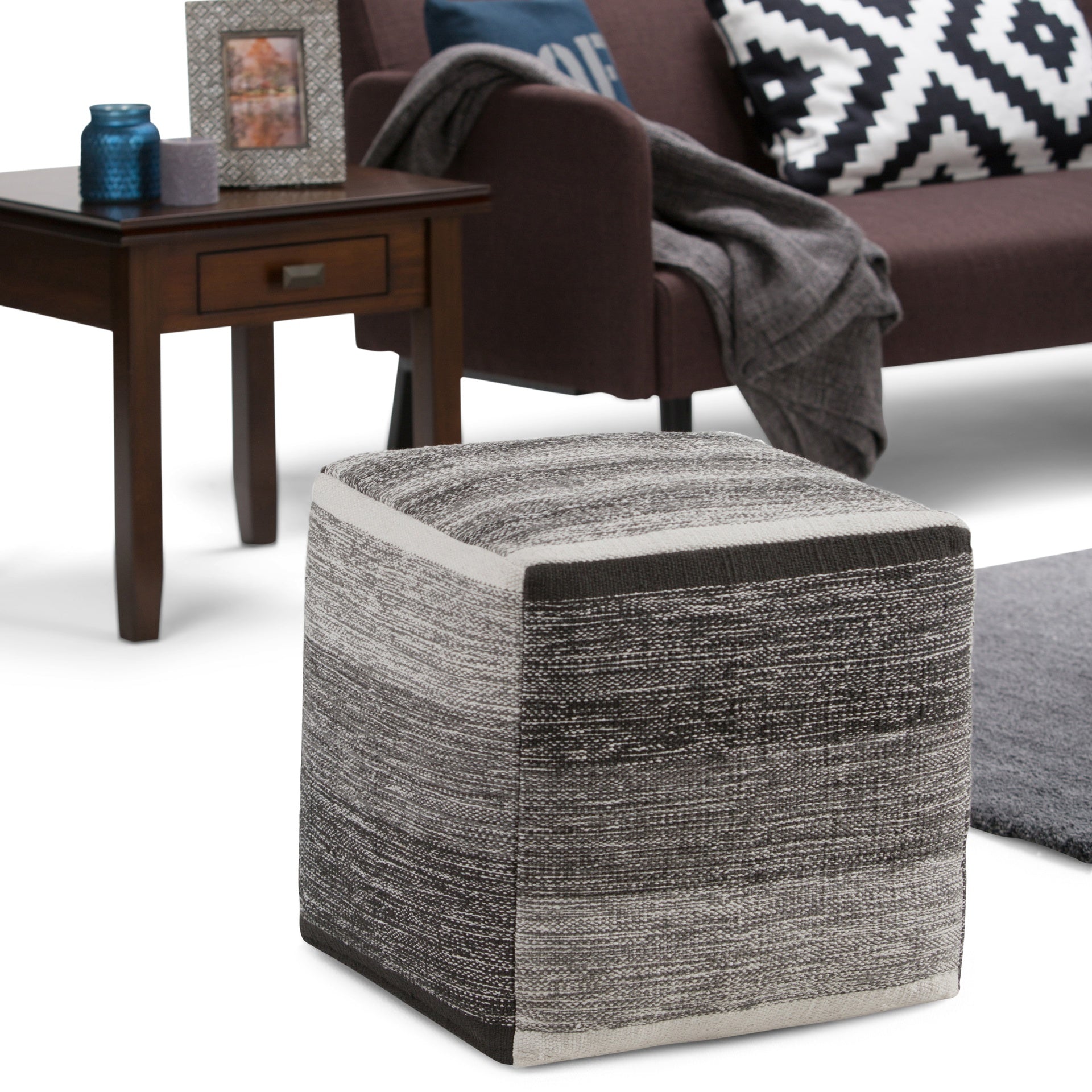 Naya - Cube Pouf - Patterned Grey Melange
