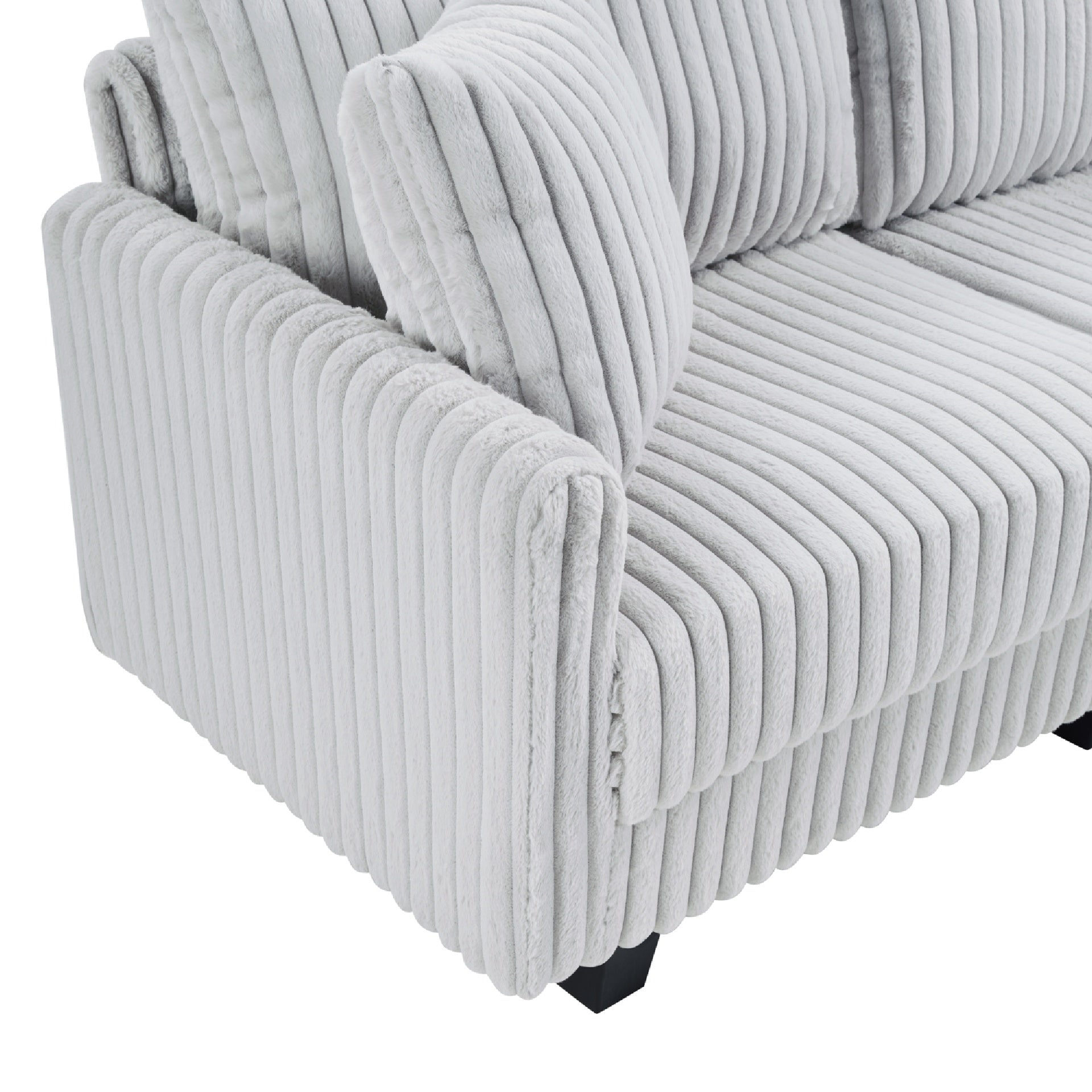 100-inch corduroy fabric sofa with L-shaped modular 3-seat convertible sofa, built-in dual charging ports at the arms, and armrests can be freely placed anywhere