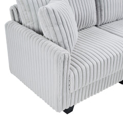100-inch corduroy fabric sofa with L-shaped modular 3-seat convertible sofa, built-in dual charging ports at the arms, and armrests can be freely placed anywhere