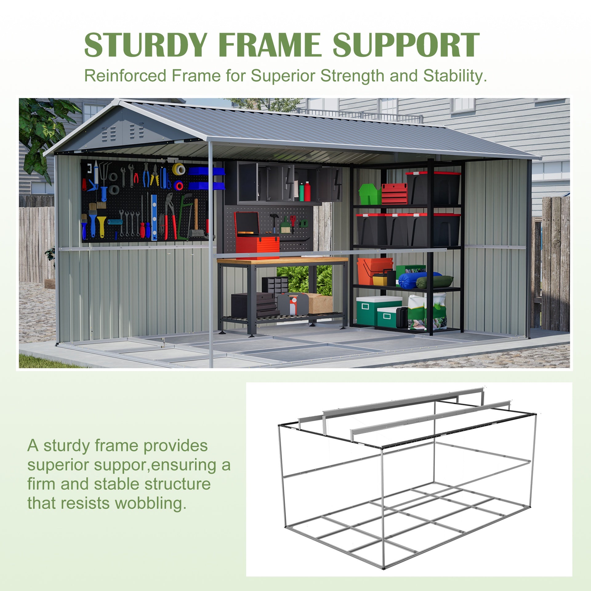 8 x 12 FT Outdoor Storage Shed, Large Metal Tool Storage with Aluminium Frame and Lockable Doors, Storage for Backyard Garden Patio Lawn, Grey