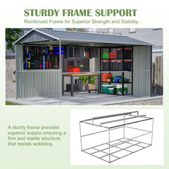 8 x 12 FT Outdoor Storage Shed, Large Metal Tool Storage with Aluminium Frame and Lockable Doors, Storage for Backyard Garden Patio Lawn, Grey