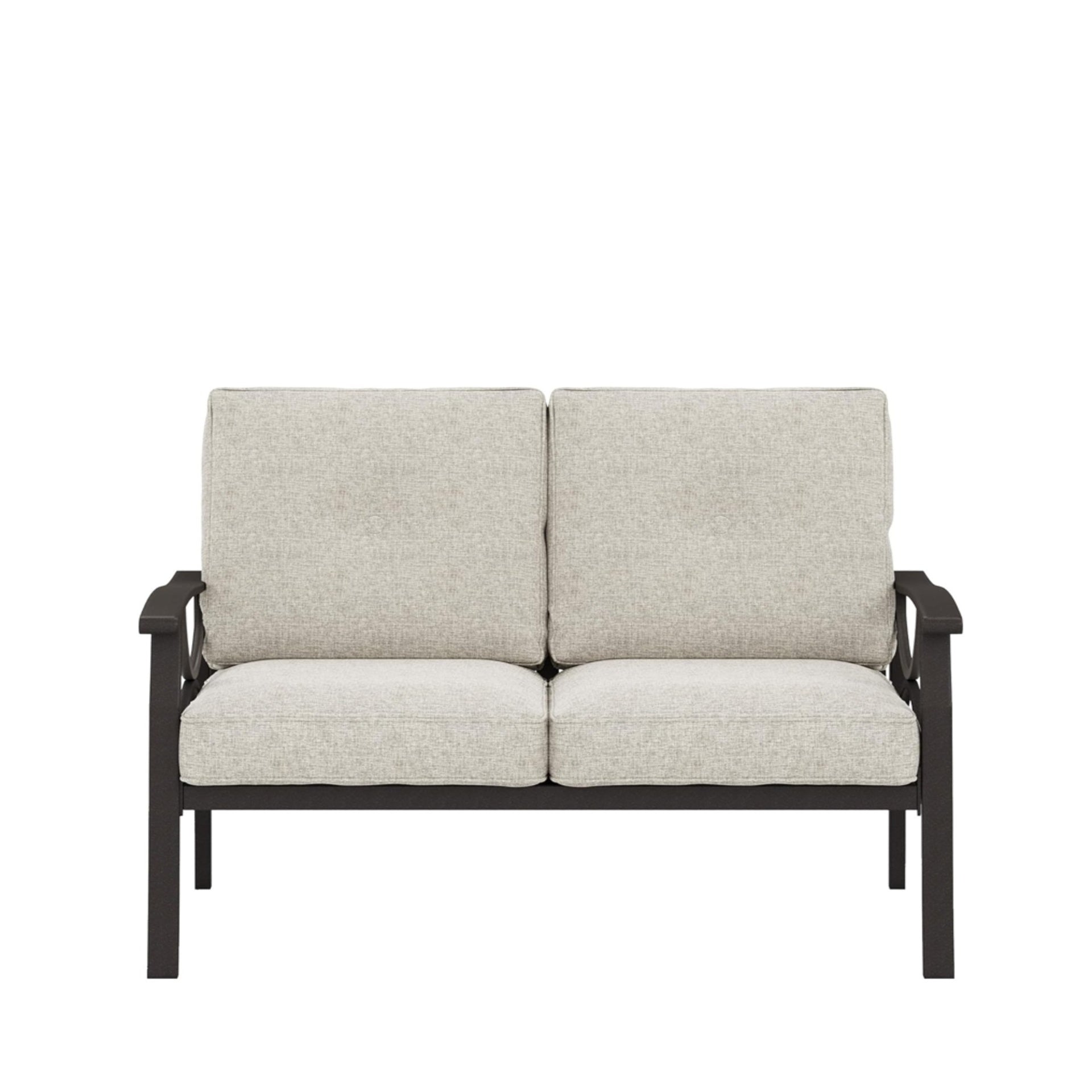 48" All-Weather Metal Loveseat 2 Seats Couch Sofa with Beige Cushions & Khaki Frame