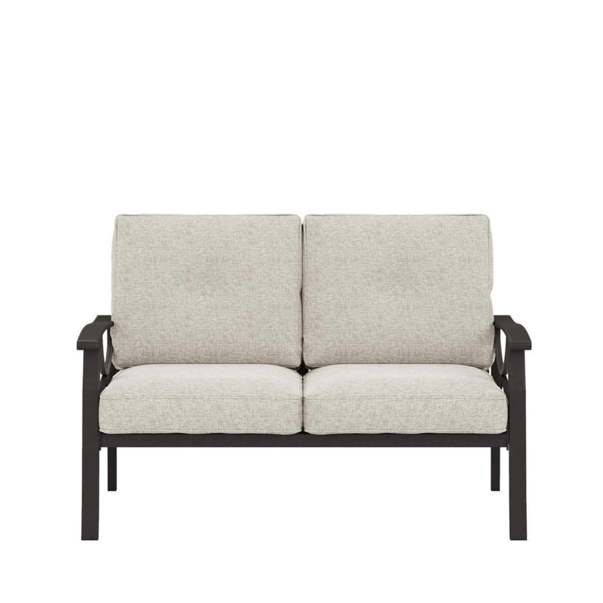 48" All-Weather Metal Loveseat 2 Seats Couch Sofa with Beige Cushions & Khaki Frame