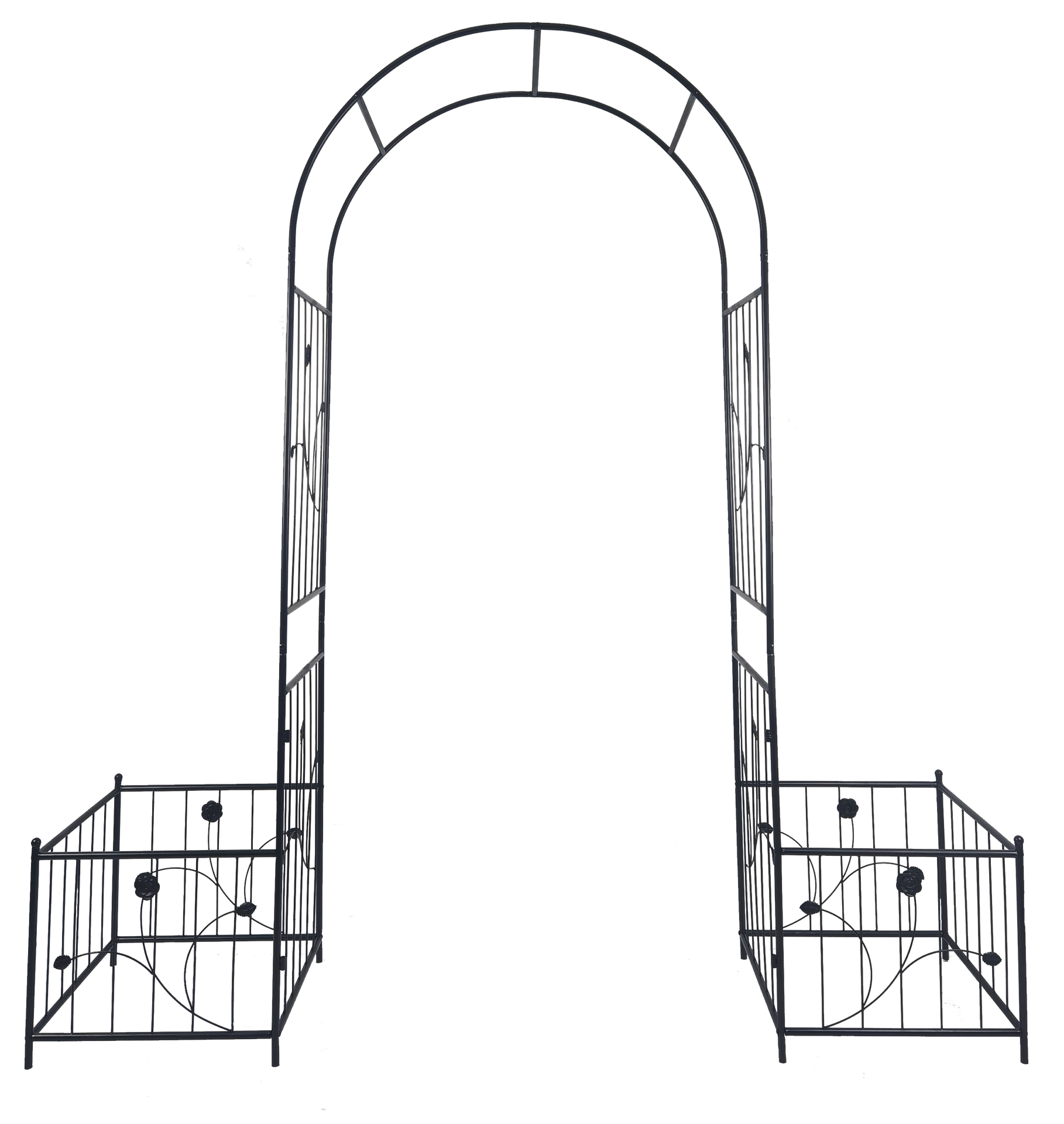 Metal Garden Arch with two plant stands 79.5'' Wide x 86.6'' High Climbing Plants Support Rose Arch Outdoor Black