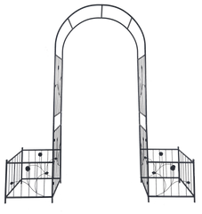 Metal Garden Arch with two plant stands 79.5'' Wide x 86.6'' High Climbing Plants Support Rose Arch Outdoor Black