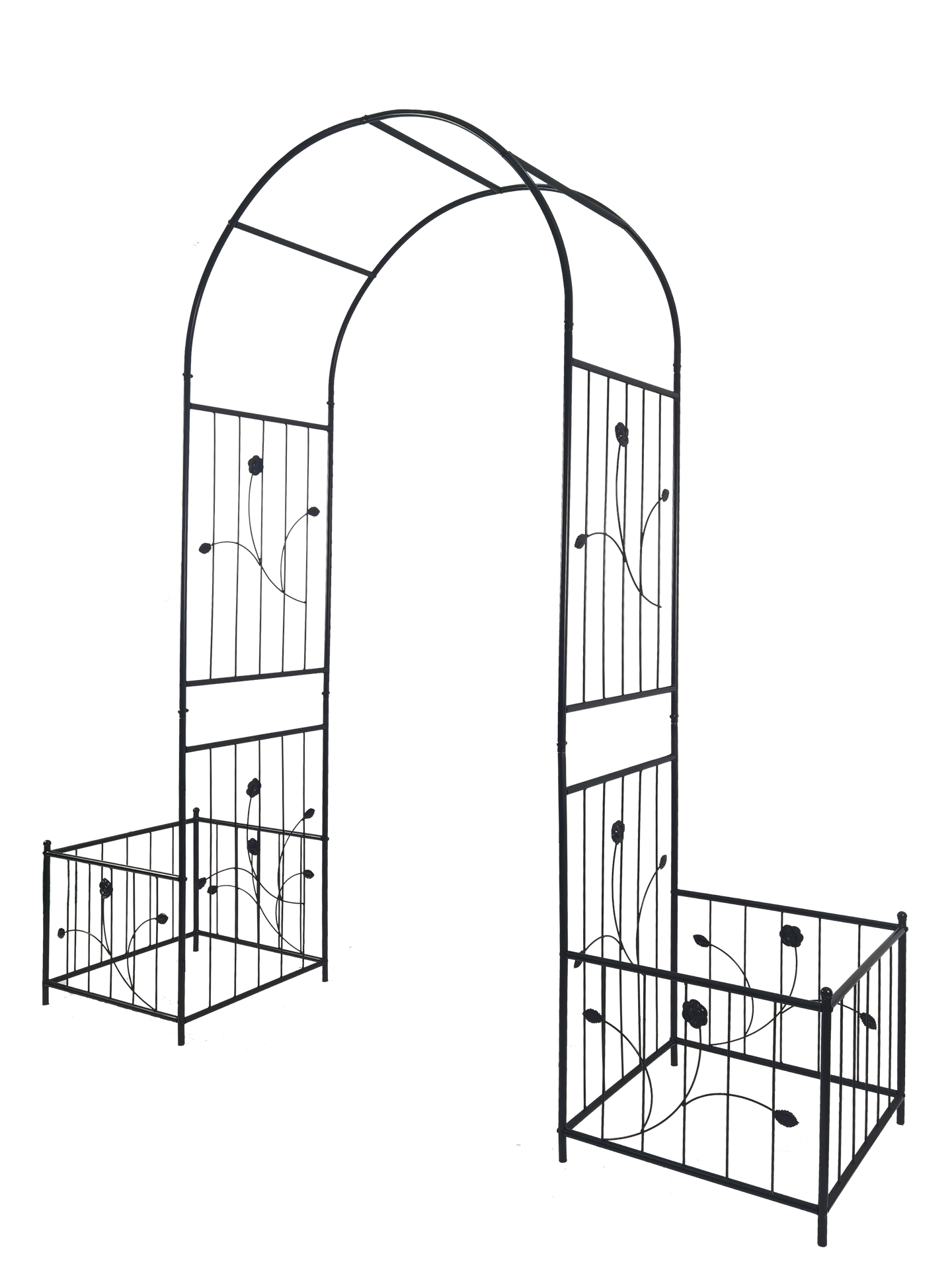 Metal Garden Arch with two plant stands 79.5'' Wide x 86.6'' High Climbing Plants Support Rose Arch Outdoor Black