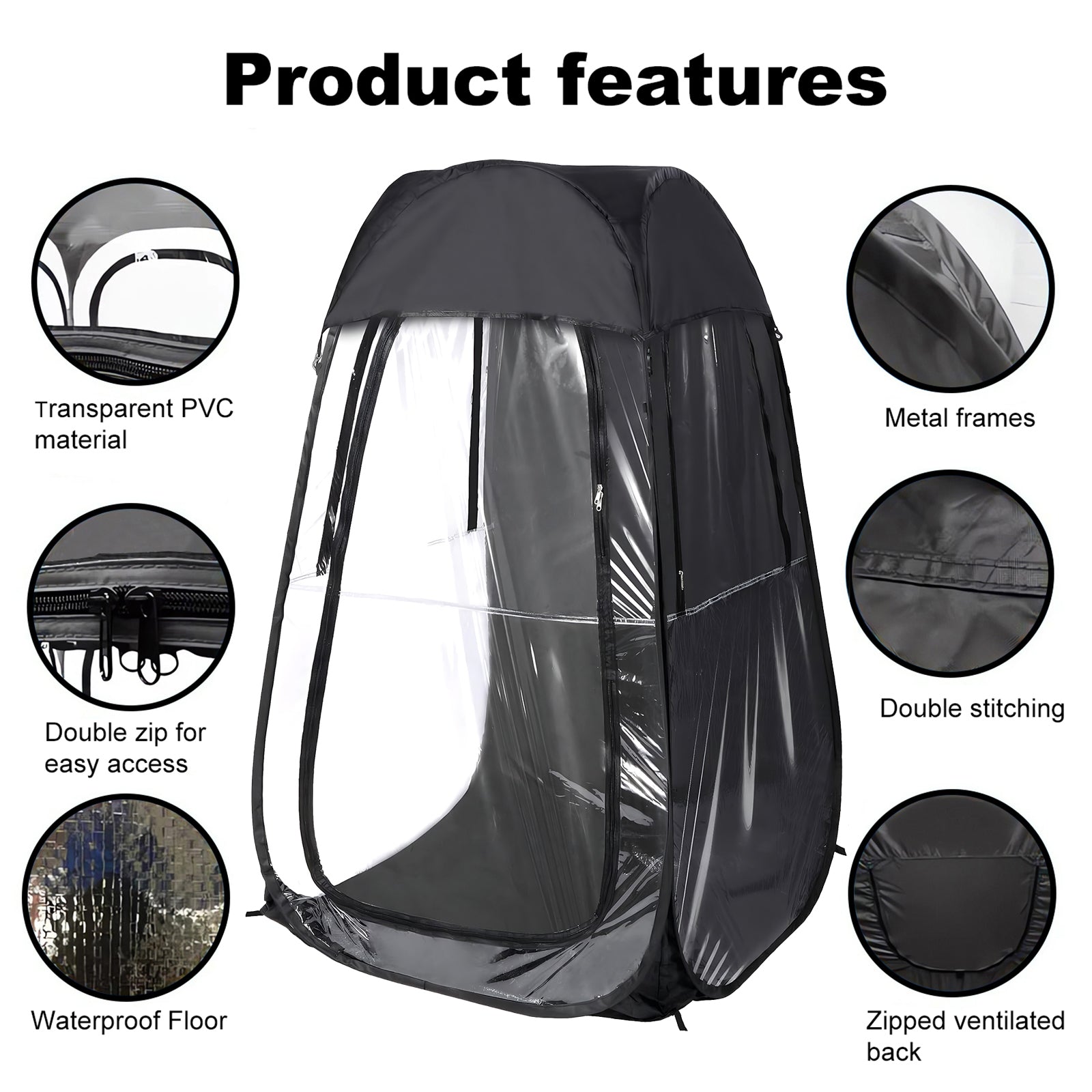 Portable Pop Up Sports Tent, Ideal Shelter for Outdoor Sports Events, Fishing and Camping, Protection from Cold Wind and Rain, Black