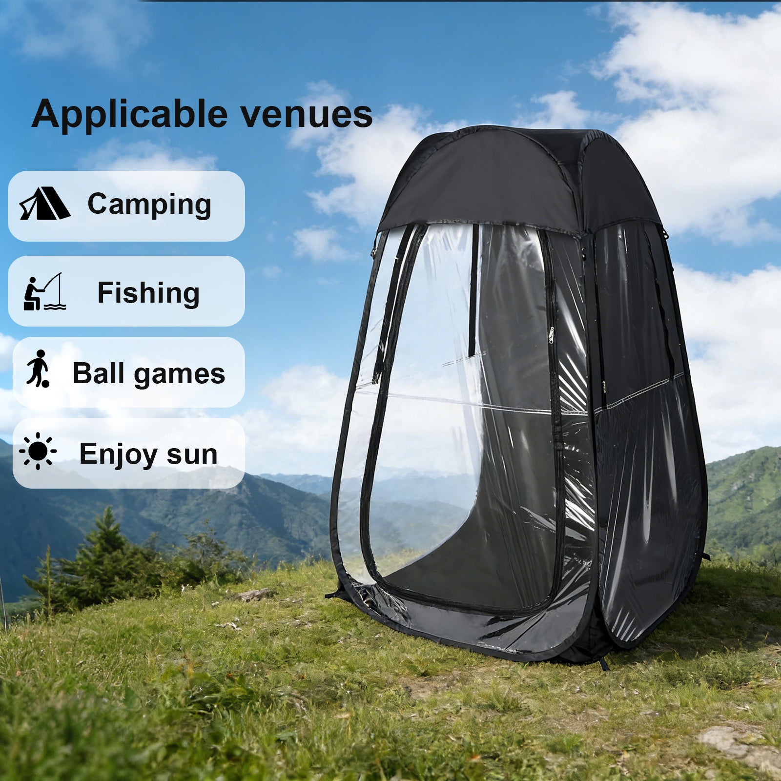 Portable Pop Up Sports Tent, Ideal Shelter for Outdoor Sports Events, Fishing and Camping, Protection from Cold Wind and Rain, Black