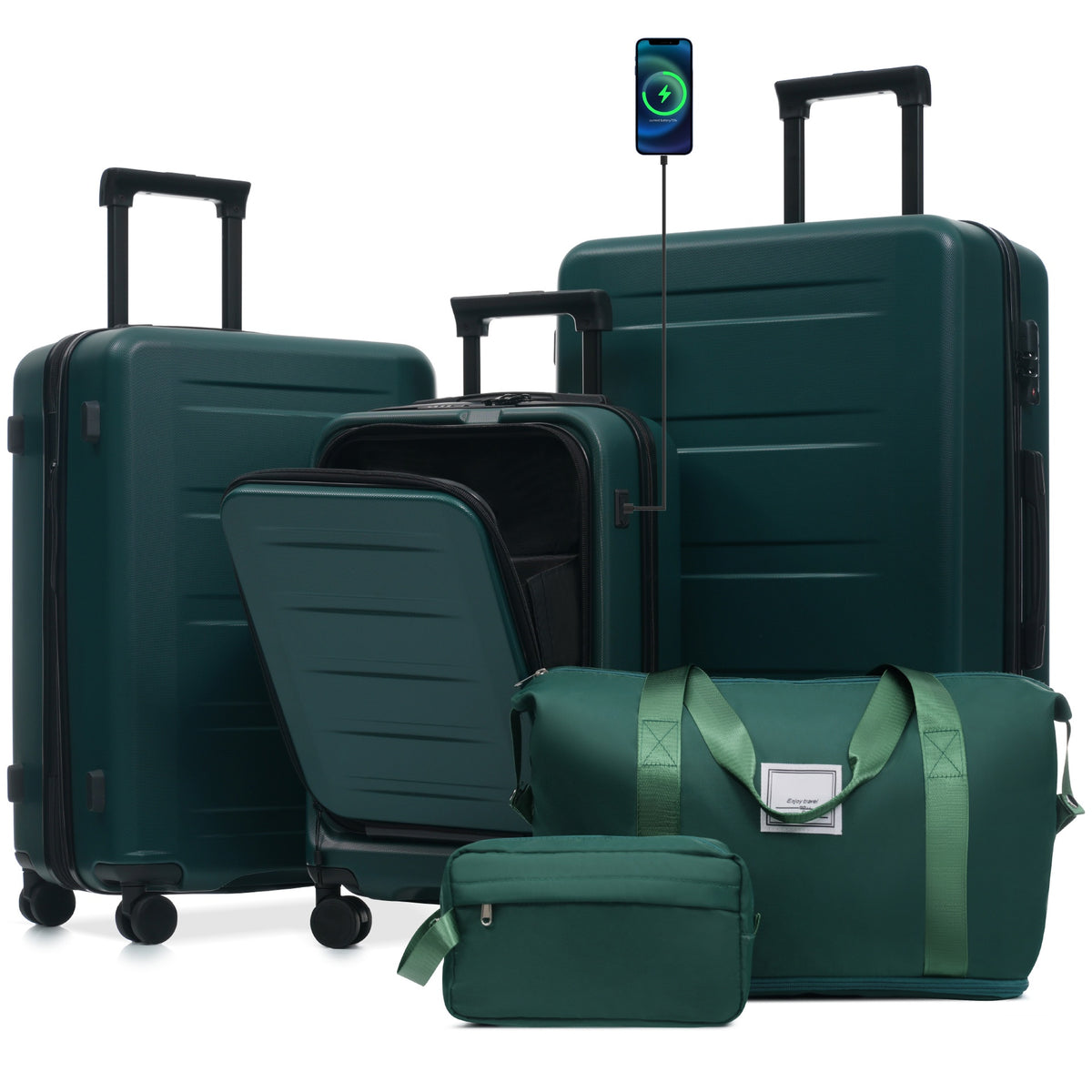 Luggage Sets 5 Piece with Front Opening, Hardside Expandable Carry On Suitcase Set with Double Spinner Wheel, Lightweight Travel Luggage with USB Port,TSA Locks(20"24"28")