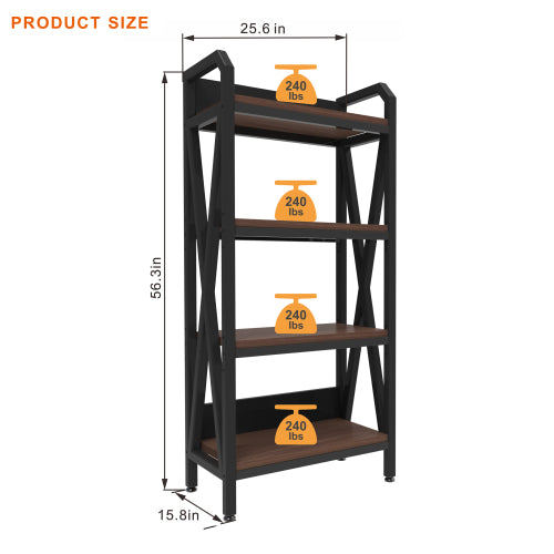 56.30'' Bakers Rack 4-Level Storage Shelves Mental and Wooden Kitchen Shelves, Kitchen Organizers and Storage, for Garage, Pantry, Bathroom ,25.60'' Length