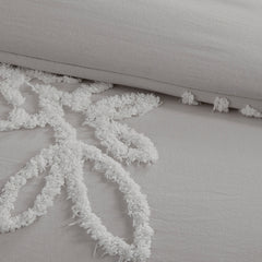 3 Piece Tufted Cotton Chenille Floral Comforter Set Warm Grey/White Full/Queen