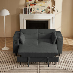 Dark Grey Chenille Sofa with Side Table and USB Port