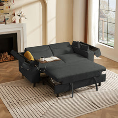 Dark Grey Chenille Sofa with Side Table and USB Port
