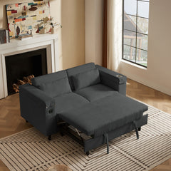 Dark Grey Chenille Sofa with Side Table and USB Port