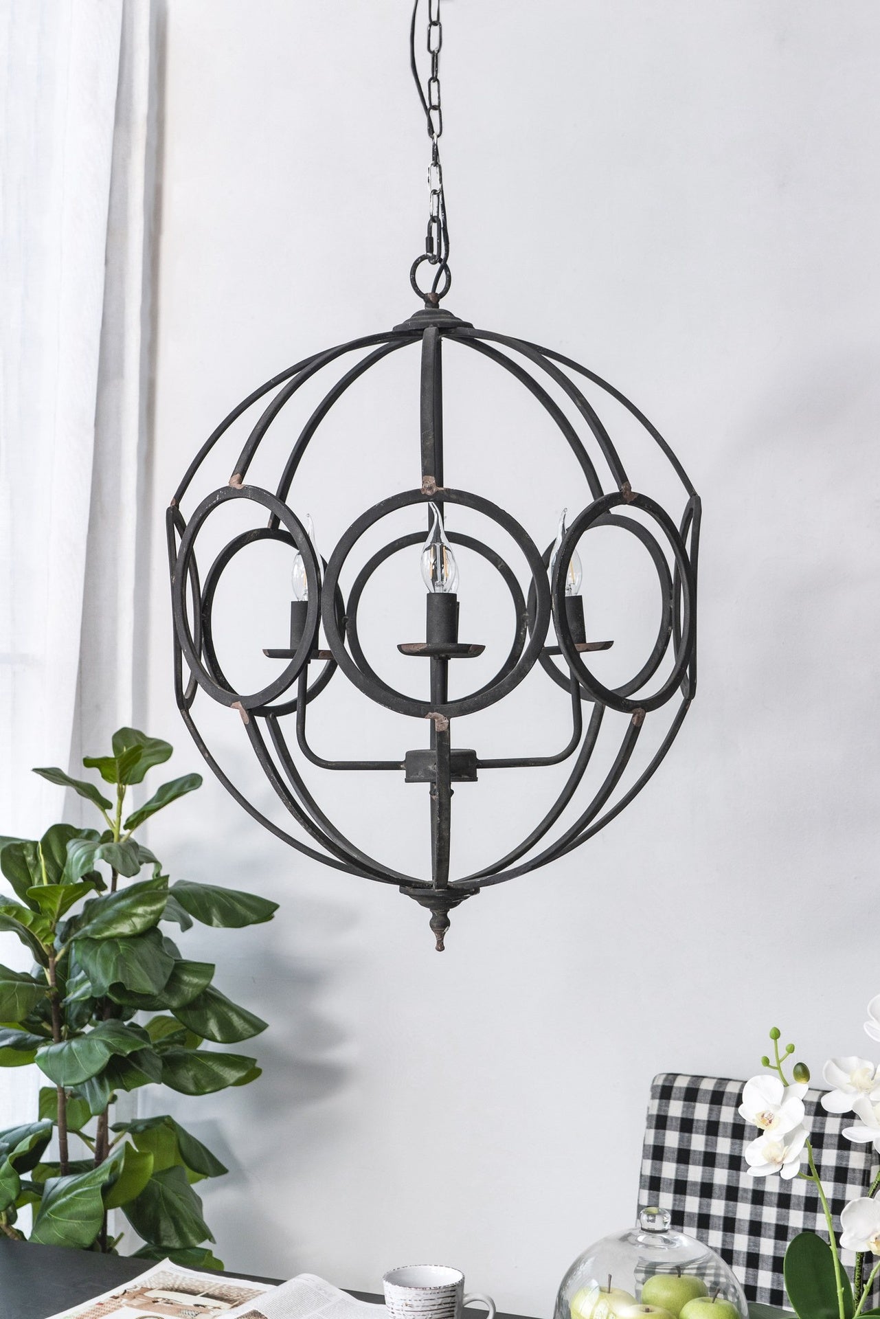 4 - Light Metal Chandelier, Hanging Light Fixture with Adjustable Chain for Kitchen Dining Room Foyer Entryway, Bulb Not Included