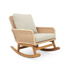 [Set of 2] Contemporary Minimalist Beige Wicker Rocking Chair with Soft Polyester Cushions and Durable Wooden Frame, Perfect for Indoor and Outdoor Spaces like Patio, Balcony, or Living Room