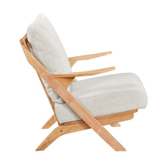 Mid-Century Modern Style Accent Chair 1pc Natural Finish Solid Rubberwood Frame Comfort Seat Cushion Beige Chenille Upholstery Living Room Furniture