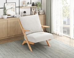 Mid-Century Modern Style Accent Chair 1pc Natural Finish Solid Rubberwood Frame Comfort Seat Cushion Beige Chenille Upholstery Living Room Furniture