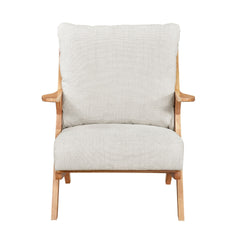 Mid-Century Modern Style Accent Chair 1pc Natural Finish Solid Rubberwood Frame Comfort Seat Cushion Beige Chenille Upholstery Living Room Furniture