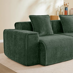 Streamlined Design Modular 2 Seat L Shape Sectional Boneless Sofa with French Edge Piping, No Assembly Required, 2-Seat Sofa Couch with Throw Pillows and 1 Movable Ottoman, Velvet Fabric Green
