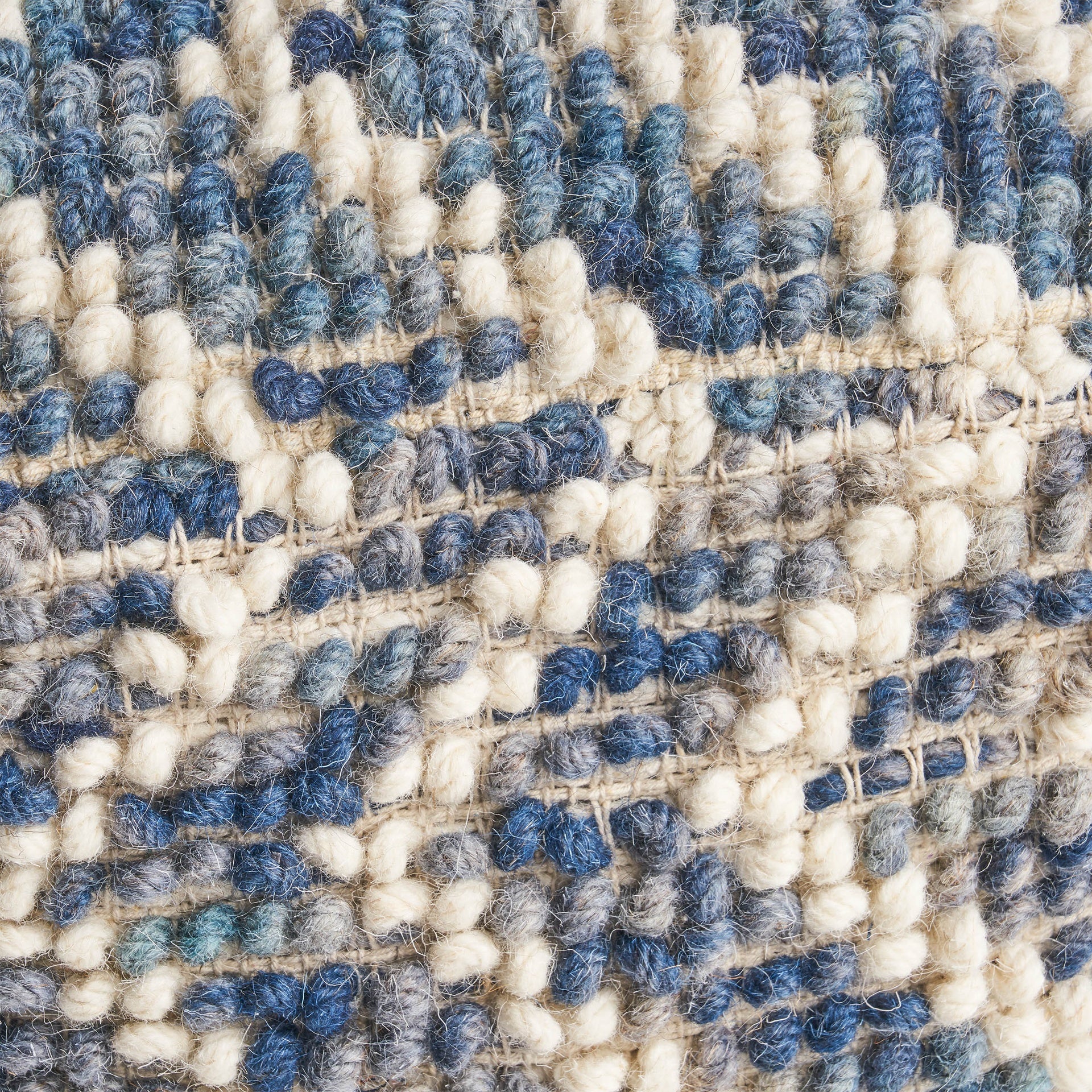Alina Wool and Cotton Pouf, Natural and Blue