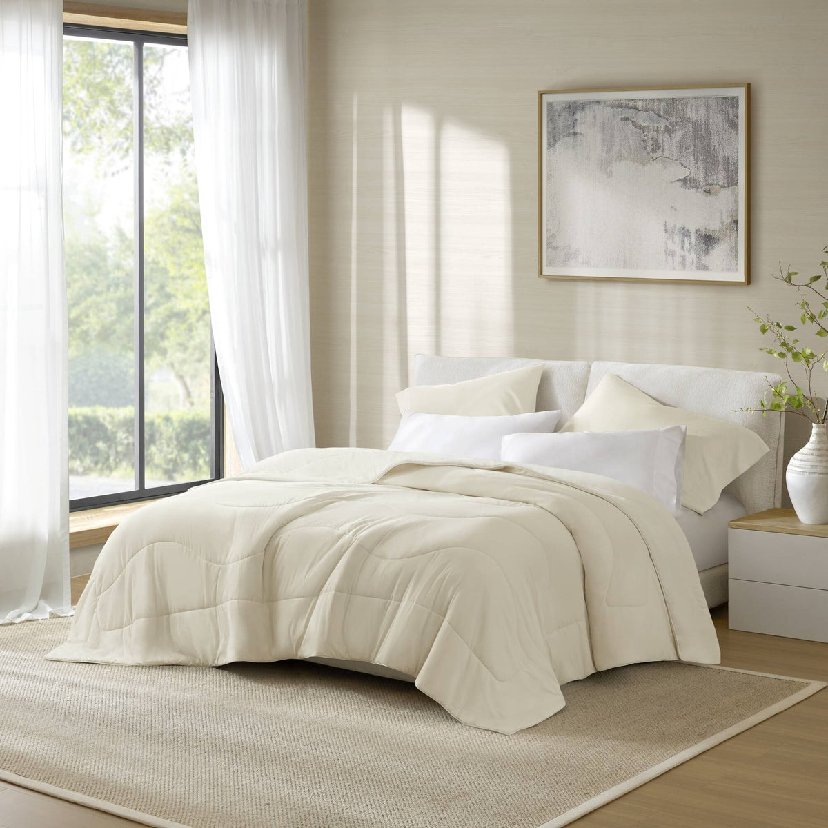 1-Piece Full/Queen Reversible Tencel Comforter Blanket,Ivory