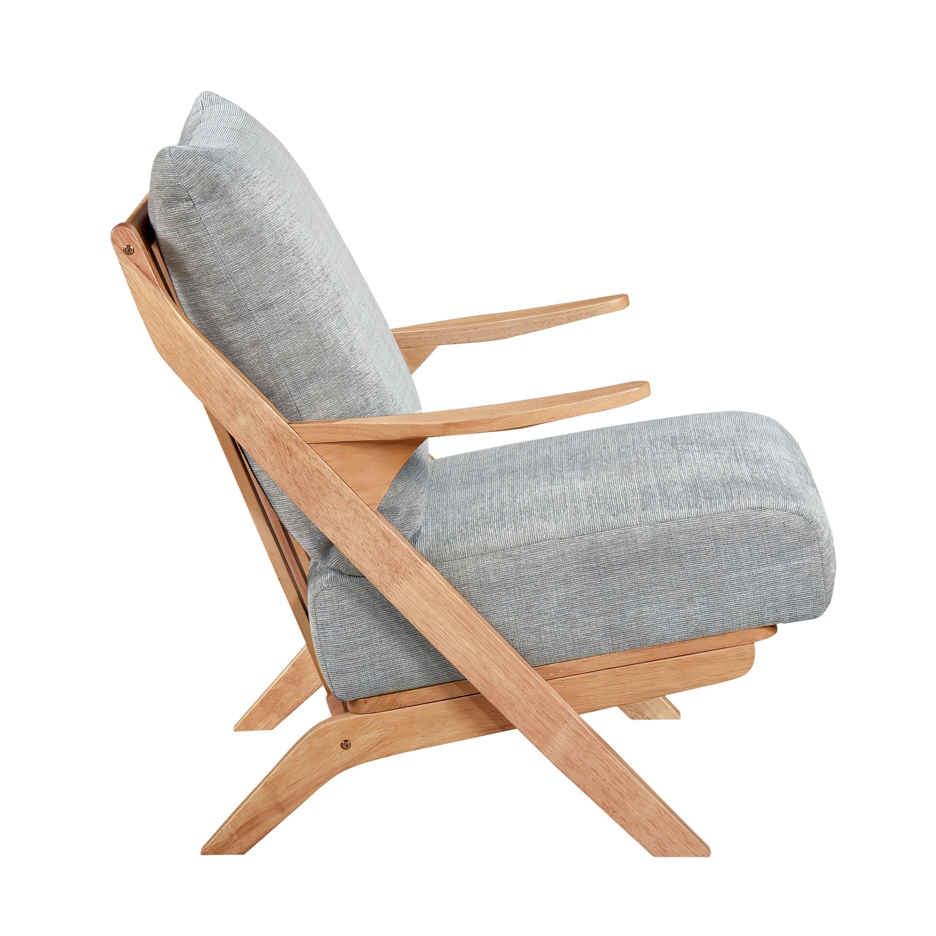 Mid-Century Modern Style Accent Chair 1pc Natural Finish Solid Rubberwood Frame Comfort Seat Cushion Gray Chenille Upholstery Living Room Furniture
