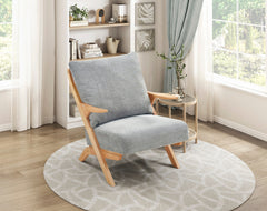 Mid-Century Modern Style Accent Chair 1pc Natural Finish Solid Rubberwood Frame Comfort Seat Cushion Gray Chenille Upholstery Living Room Furniture