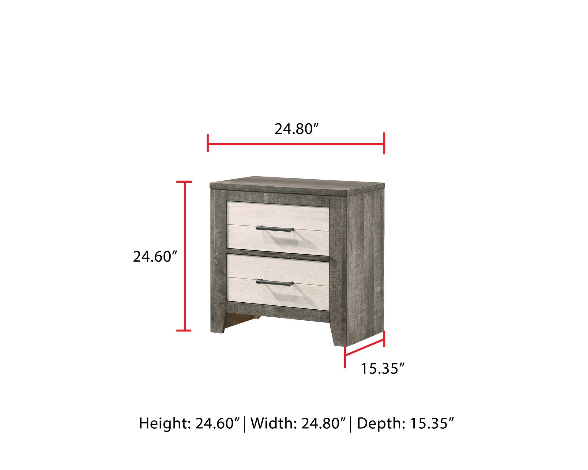 1pc Nightstand Two-tone Finish Convenient Bedside Storage Two Drawers Metal Pull Handle Gray Beige