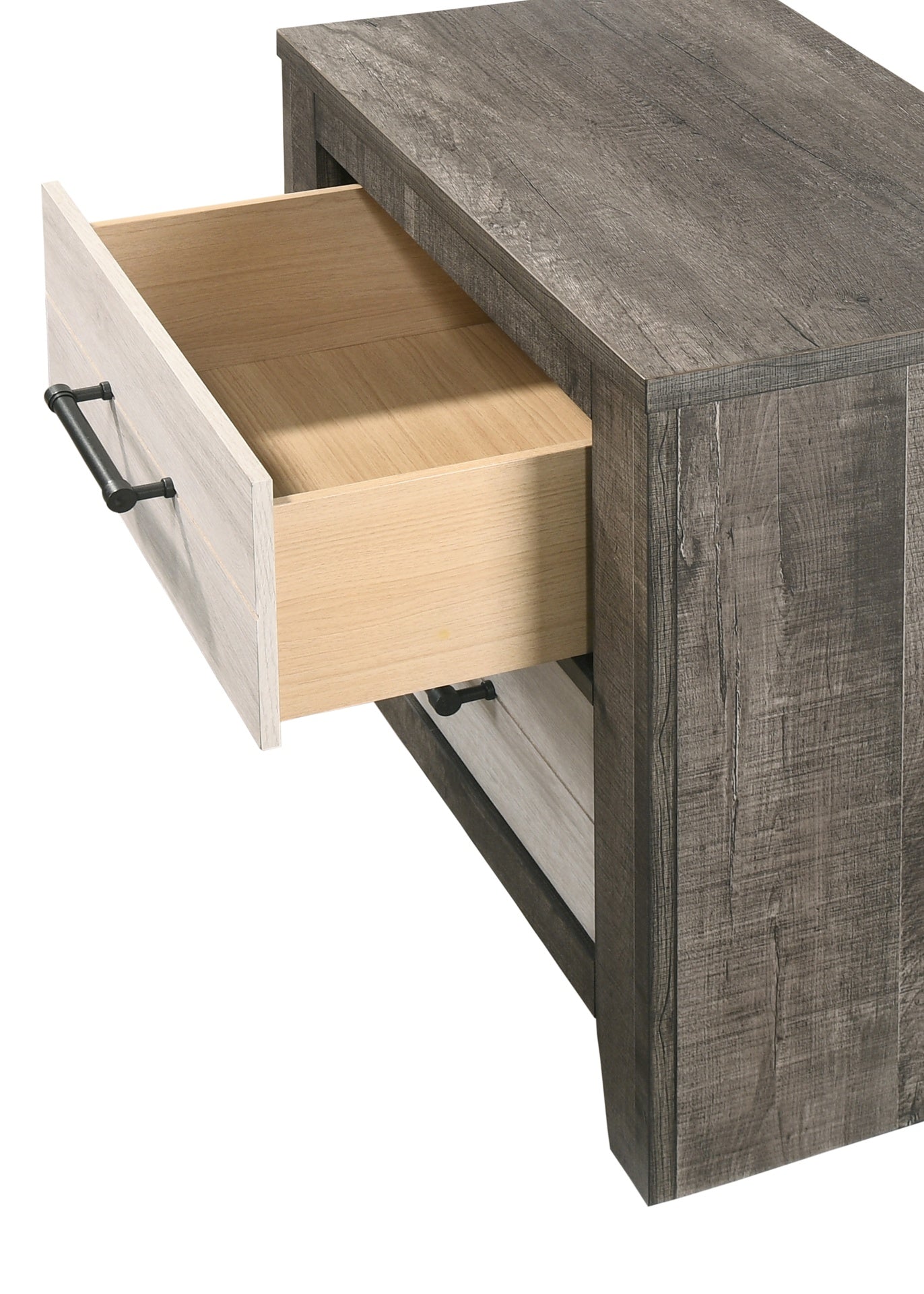 1pc Nightstand Two-tone Finish Convenient Bedside Storage Two Drawers Metal Pull Handle Gray Beige