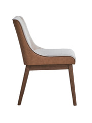 Modern Contemporary Brown and White Boucle Upholstery Dining Chairs Set of 2, Wingback Walnut Finish Retro Style Dining Furniture
