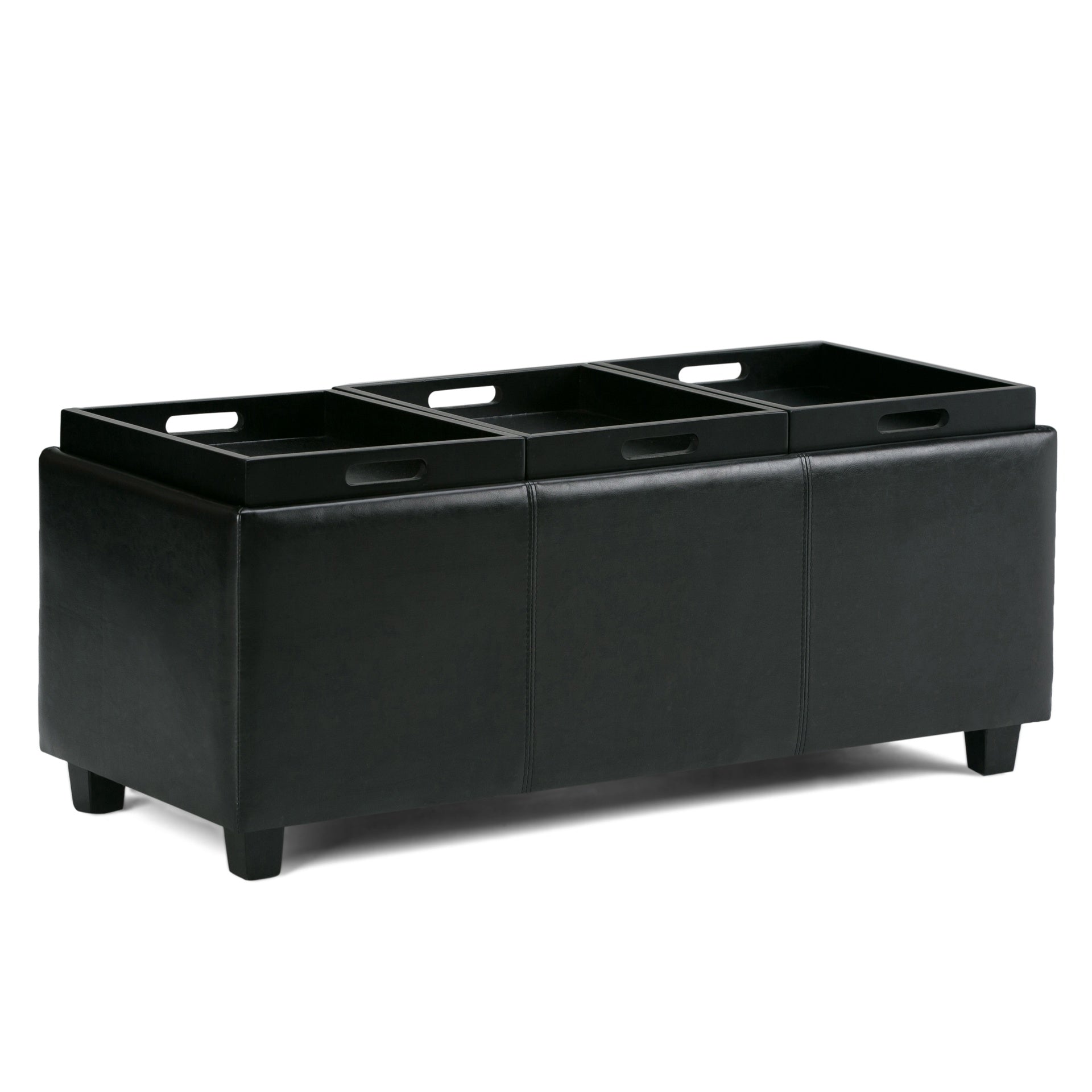 Avalon 42 inch Wide Storage Ottoman in Midnight Black Vegan Leather