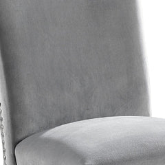 28 Inch Dining Side Chair Set of 2, Padded Gray Flannelette, Black Wood