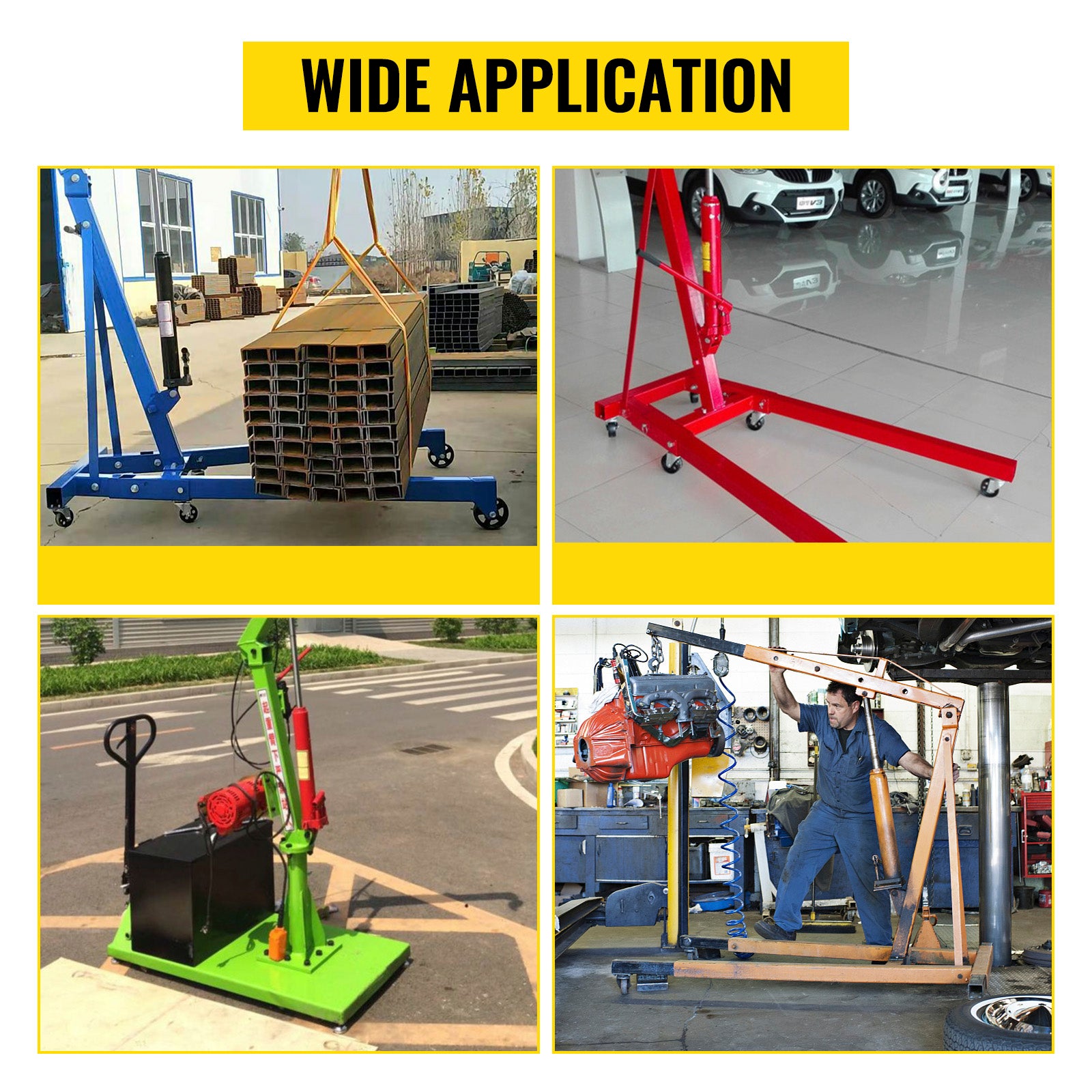 Hydraulic Long Ram Jack, 3 Tons/6600 lbs Capacity, with Single Piston Pump and Clevis Base, Manual Cherry Picker w/Handle, for Garage/Shop Cranes, Engine Lift Hoist, Black